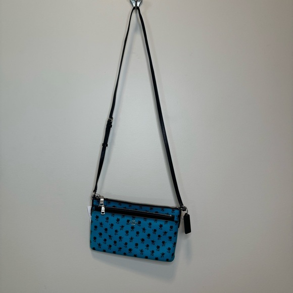 NWT! COACH Turquoise Black Floral East West Crossbody with Pop Up Pouch F38159 - Picture 2 of 8